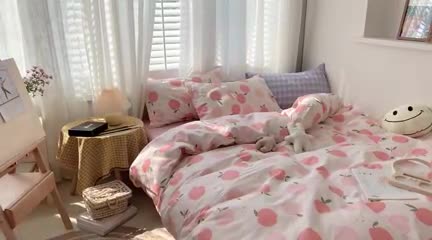 91家纺网 家纺一手货源 找家纺 时年 2020新款40s全棉小可爱系列四件套 水蜜桃（粉）