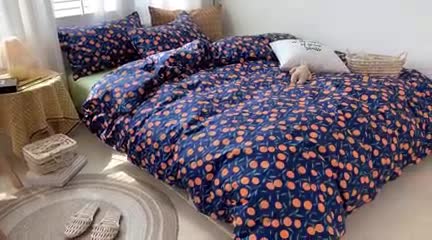 91家纺网 家纺一手货源 找家纺 时年 2020新款40s全棉小可爱系列四件套 橘子（蓝）