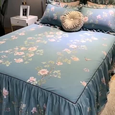 91家纺网 家纺一手货源 找家纺 （总）菊上 2020新款全棉13372印花床裙三件套