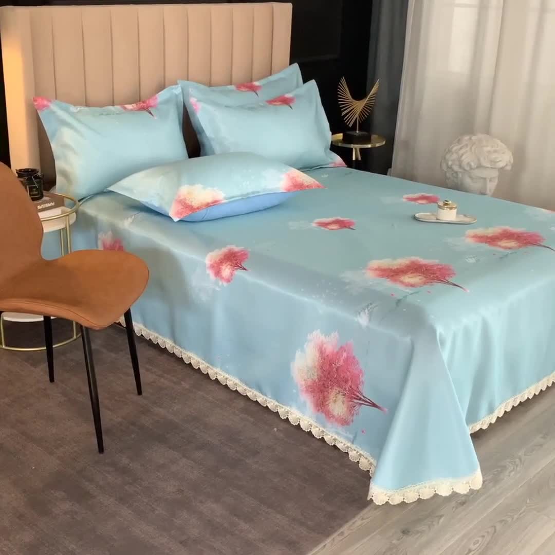 91家纺网 家纺一手货源 找家纺 棉生活 2020春夏新品600D冰丝软凉席三件套 爱情树