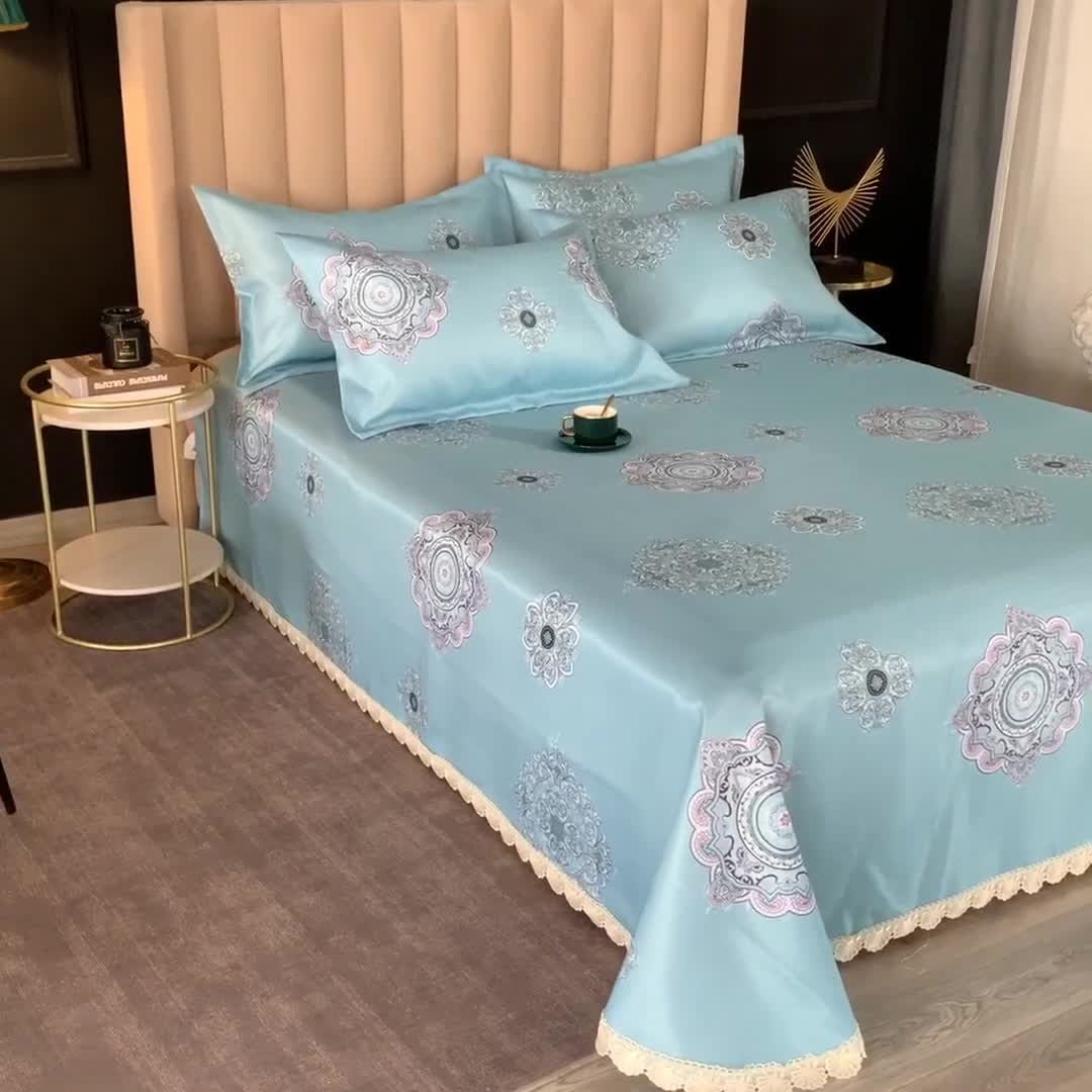 91家纺网 家纺一手货源 找家纺 棉生活 2020春夏新品600D冰丝软凉席三件套 巴菲-蓝