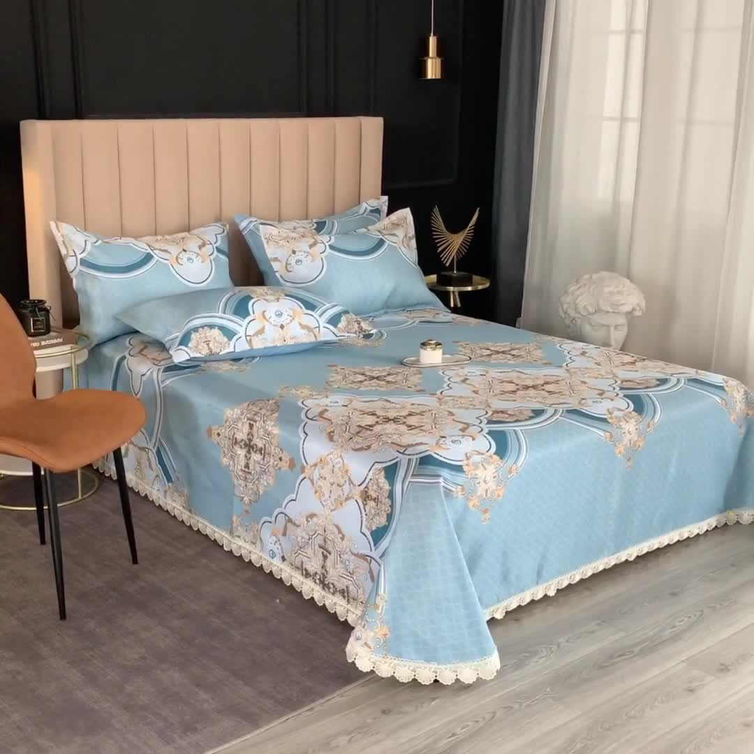 91家纺网 家纺一手货源 找家纺 棉生活 2020春夏新品600D冰丝软凉席三件套 巴洛克风情