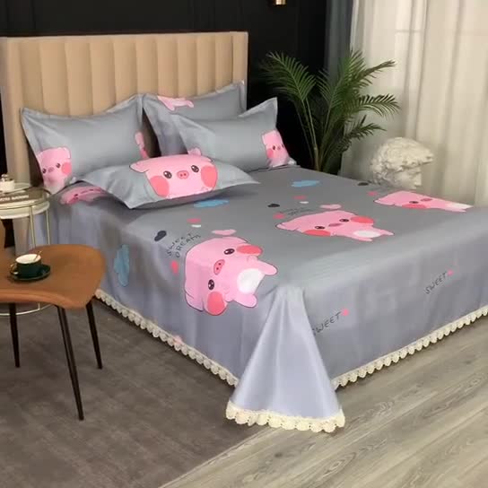 91家纺网 家纺一手货源 找家纺 棉生活 2020春夏新品600D冰丝软凉席三件套 猪猪侠