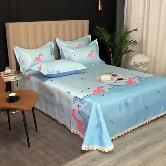 91家纺网 家纺一手货源 找家纺 棉生活 2020春夏新品600D冰丝软凉席三件套 恐龙乐园