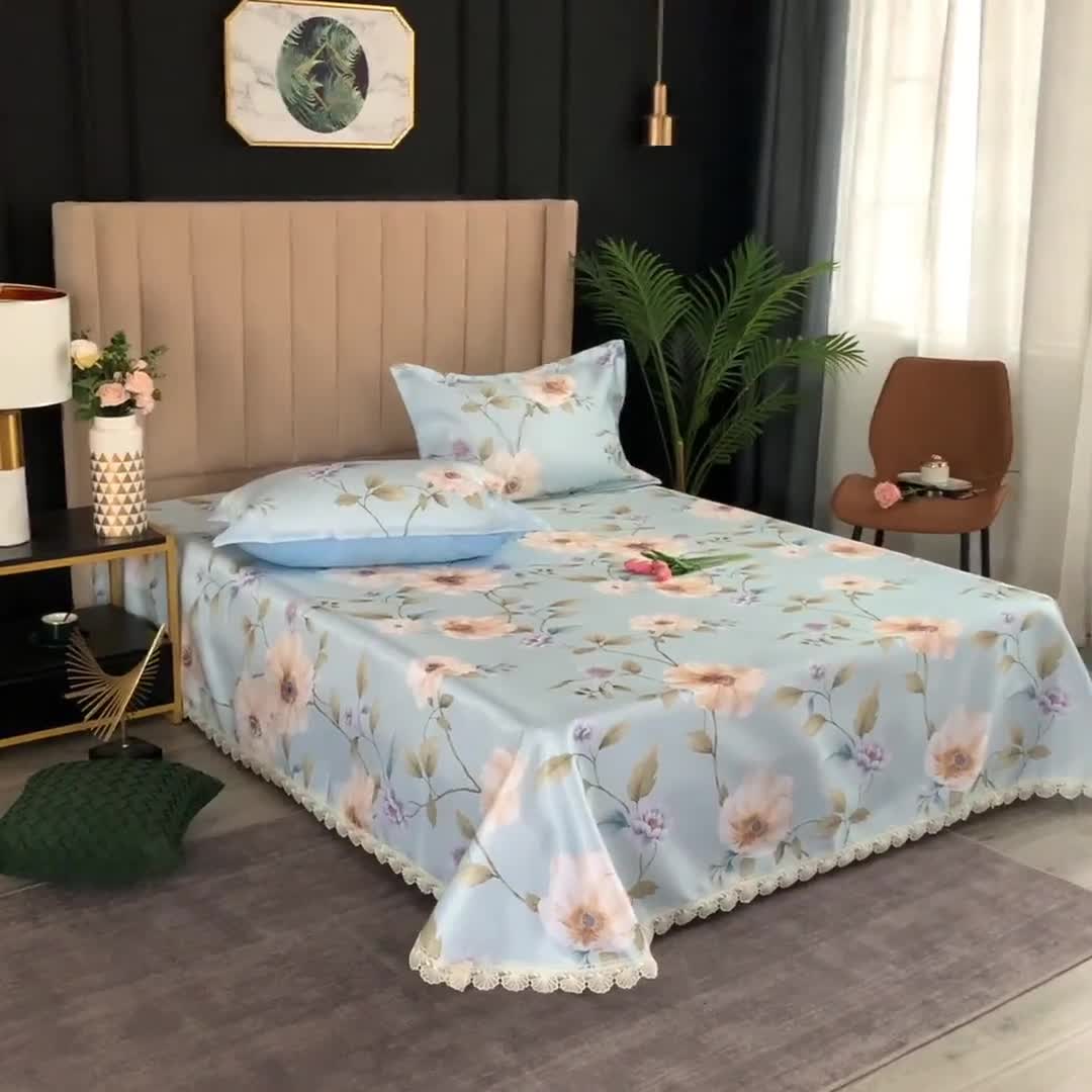 91家纺网 家纺一手货源 找家纺 棉生活 2020春夏新品600D冰丝软凉席三件套 花间梦