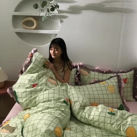 91家纺网 家纺一手货源 找家纺 欧冠 2020新款水洗真丝蕾丝花边款四件套 小公主