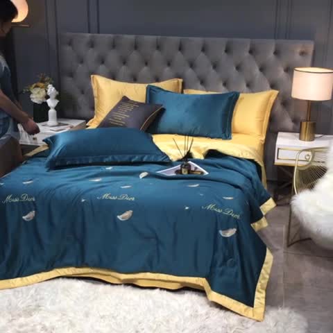 91家纺网 家纺一手货源 找家纺 澳梵 2022新款莫代尔绣花夏被四件套 羽毛-绿