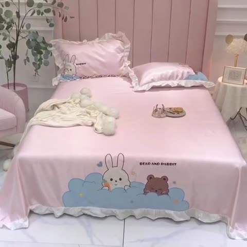 91家纺网 家纺一手货源 找家纺 星野 2020新款夏被凉席三件套 小兔与小熊的故事粉