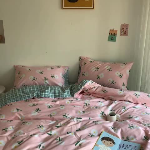 91家纺网 家纺一手货源 找家纺 星期八 2020新款13070全棉四件套亲子系列 粉色小花