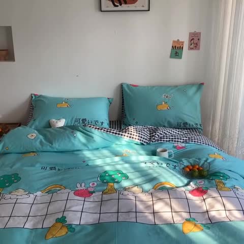 91家纺网 家纺一手货源 找家纺 星期八 2020新款13070全棉四件套亲子系列 可爱小鸭