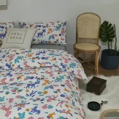 91家纺网 家纺一手货源 找家纺 感遇家纺 2020新款全棉小清新卡通四件套 可爱小鹿