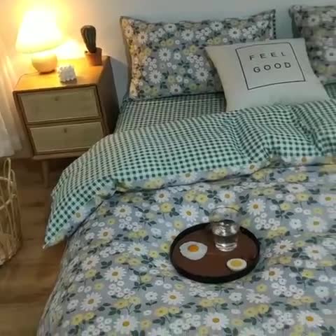 91家纺网 家纺一手货源 找家纺 感遇家纺 2020新款全棉小清新卡通四件套 菊花朵朵