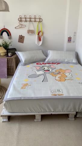 91家纺网 家纺一手货源 找家纺 时年 2020新款水洗养生凉席 猫和老鼠