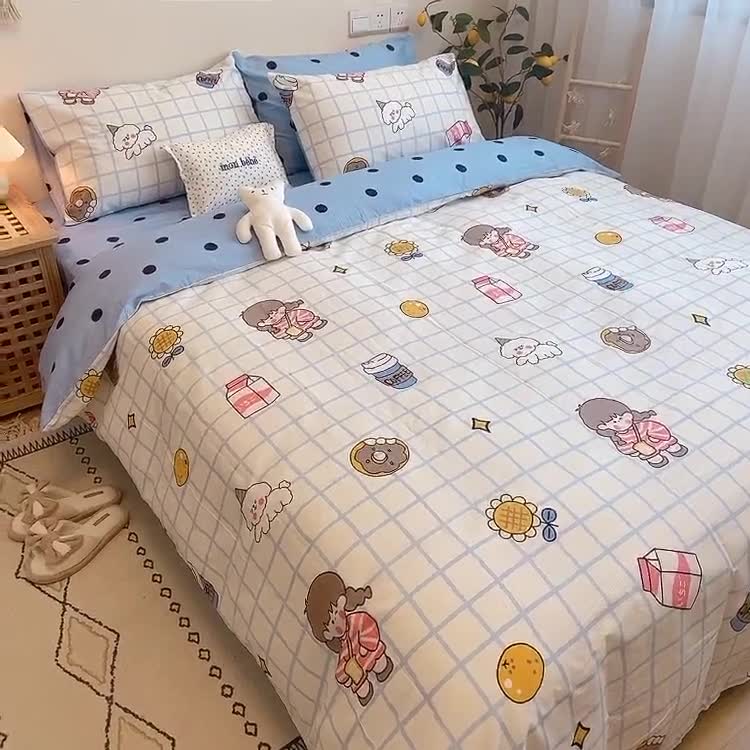 91家纺网 家纺一手货源 找家纺 沐棉 2020新款全棉13370四件套实拍图 快乐女孩