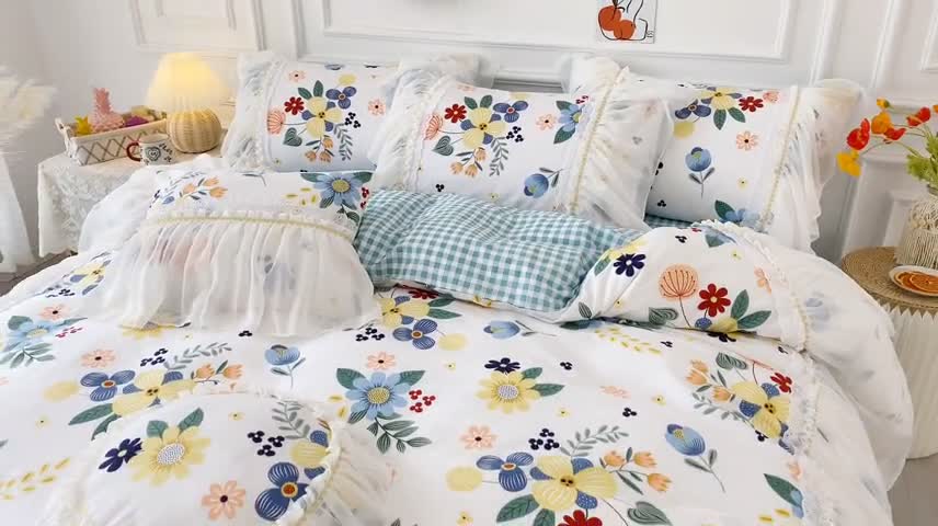 91家纺网 家纺一手货源 找家纺 （总）亲亲公主2025新款全棉韩版印花仙女款公主风床裙四件套