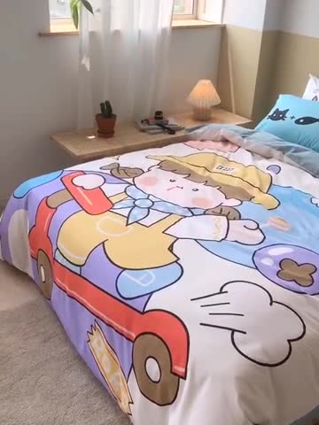 91家纺网 家纺一手货源 找家纺 涵宸 新款大版全棉平网多规格四件套童年乐趣