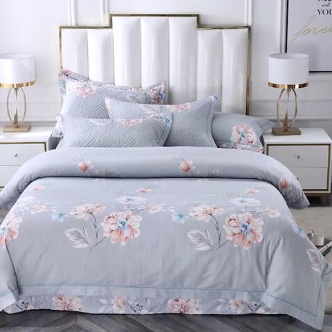 91家纺网 家纺一手货源 找家纺 OL新款13372全棉床盖夹棉四件套活性印染居家套件花溪寻梦