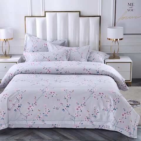 91家纺网 家纺一手货源 找家纺 OL新款13372全棉床盖夹棉四件套活性印染居家套件千山暮雪