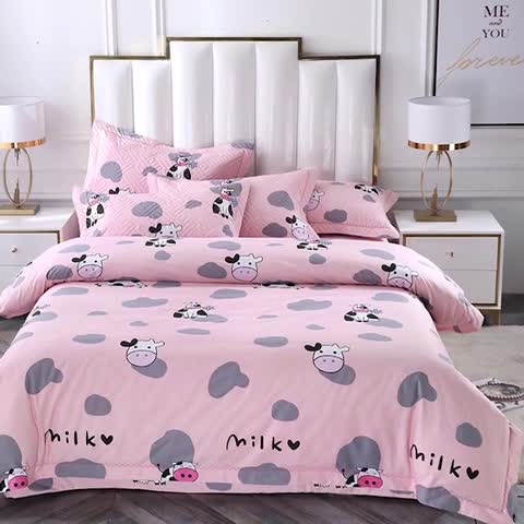 91家纺网 家纺一手货源 找家纺 OL全棉13372床盖夹棉四件套活性印染居家套件网红小妞粉