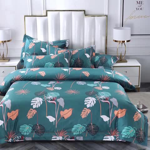 91家纺网 家纺一手货源 找家纺 OL全棉13372床盖夹棉四件套活性印染居家套件一见钟情-兰