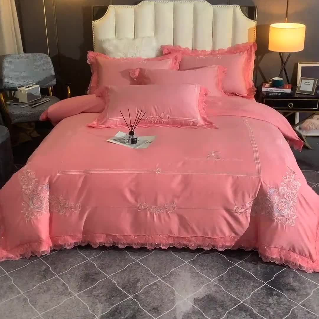 91家纺网 家纺一手货源 找家纺 唐人居 2025新款50支长绒棉四件套 米兰仲夏-珊瑚玉