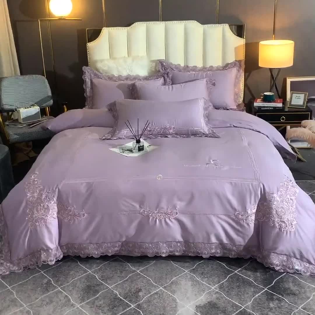 91家纺网 家纺一手货源 找家纺 唐人居 2025新款50支长绒棉四件套 米兰仲夏-薰衣草紫