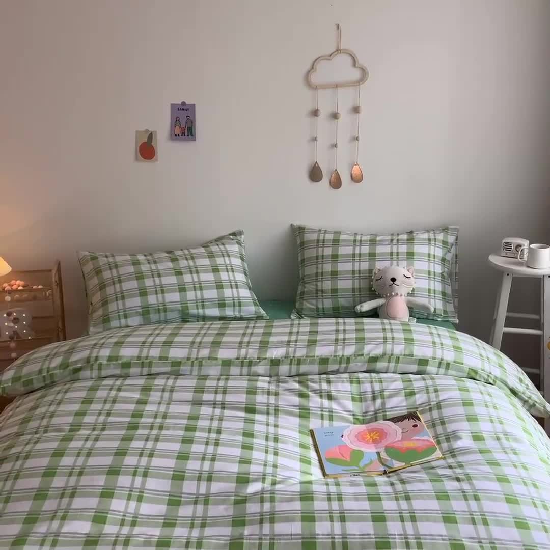 91家纺网 家纺一手货源 找家纺 星期八 2020新款全棉13070亲子四件套系列 绿格