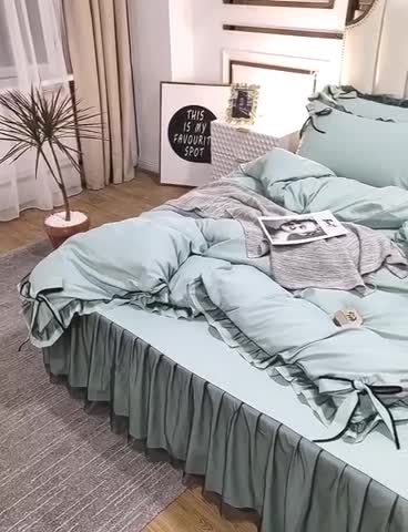 91家纺网 家纺一手货源 找家纺 （总）金米诺 加厚韩版花边水洗棉磨毛四件套