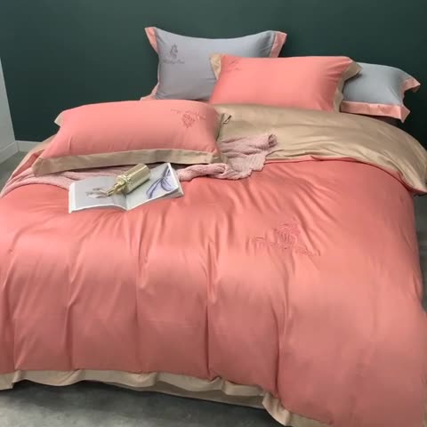 91家纺网 家纺一手货源 找家纺 优悦 2020新款40s长绒棉刺绣款全棉四件套 棚拍图-仙桃粉