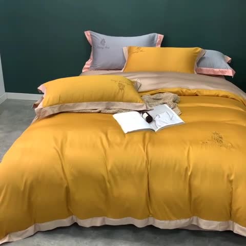 91家纺网 家纺一手货源 找家纺 优悦 2020新款水洗冰丝四件套罗曼系列 棚拍图-耀沙金