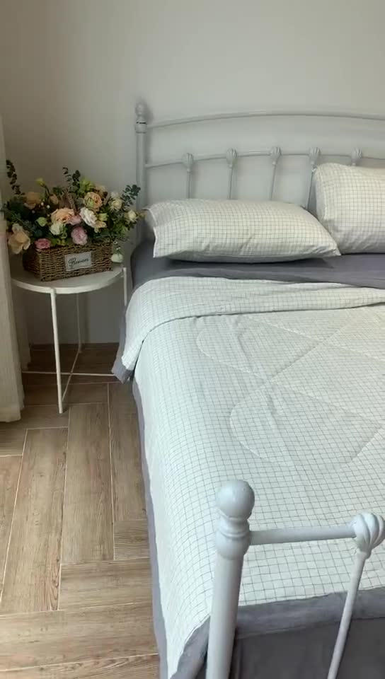 91家纺网 家纺一手货源 找家纺 久典家居 2020新款色织水洗棉夏被 白格