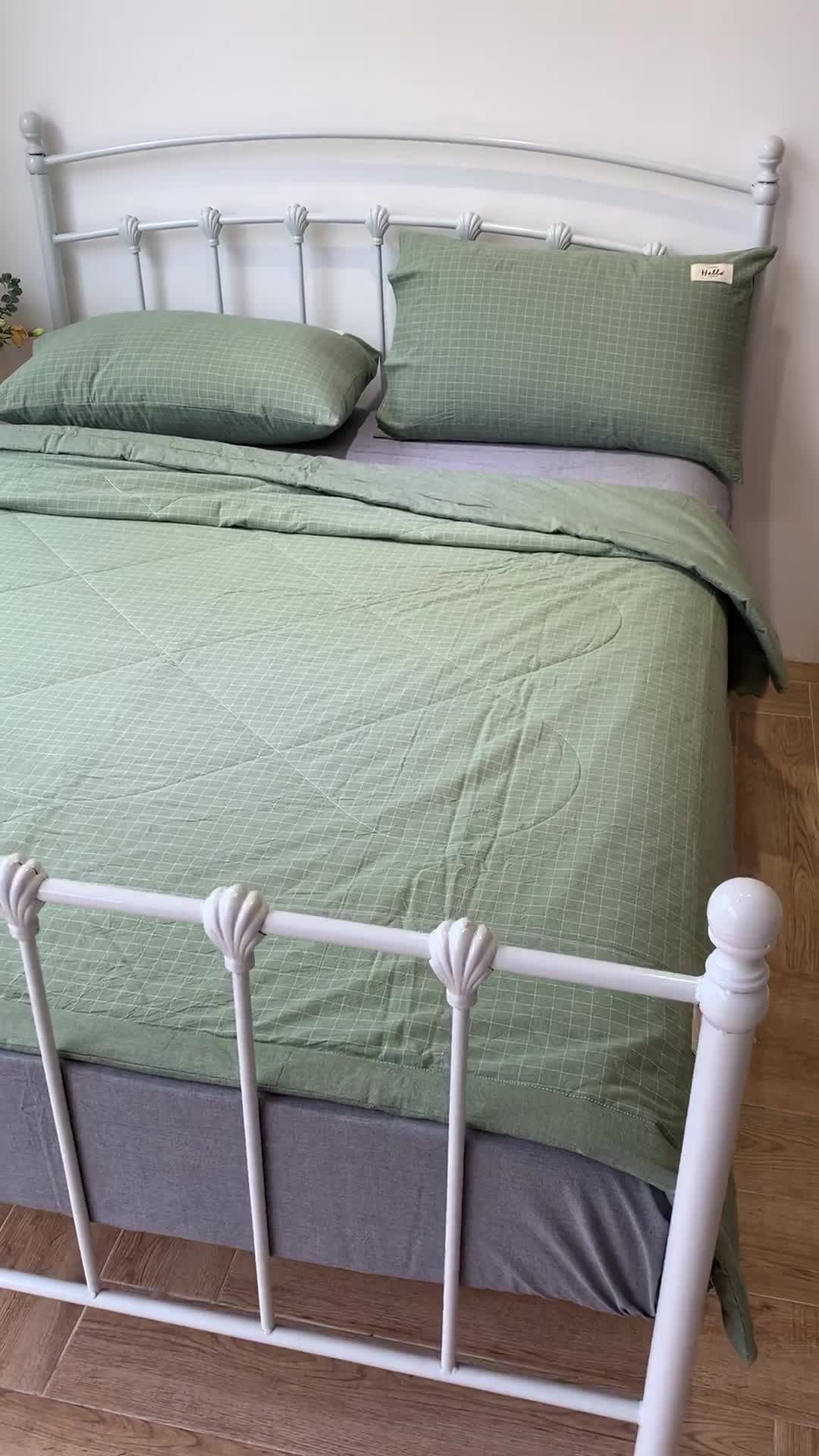 91家纺网 家纺一手货源 找家纺 久典家居 2020新款色织水洗棉夏被 绿格