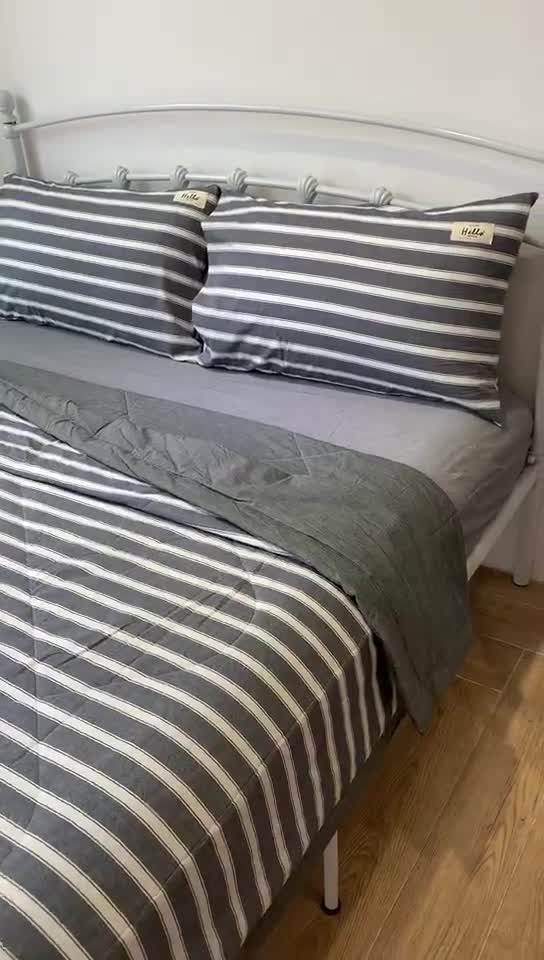 91家纺网 家纺一手货源 找家纺 久典家居 2020新款色织水洗棉夏被 中灰条