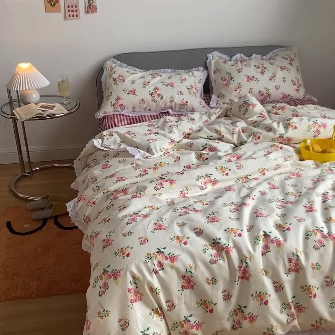 91家纺网 家纺一手货源 找家纺 艾沁 2020新款韩国刺绣花边小碎花纯棉四件套 韩佳人