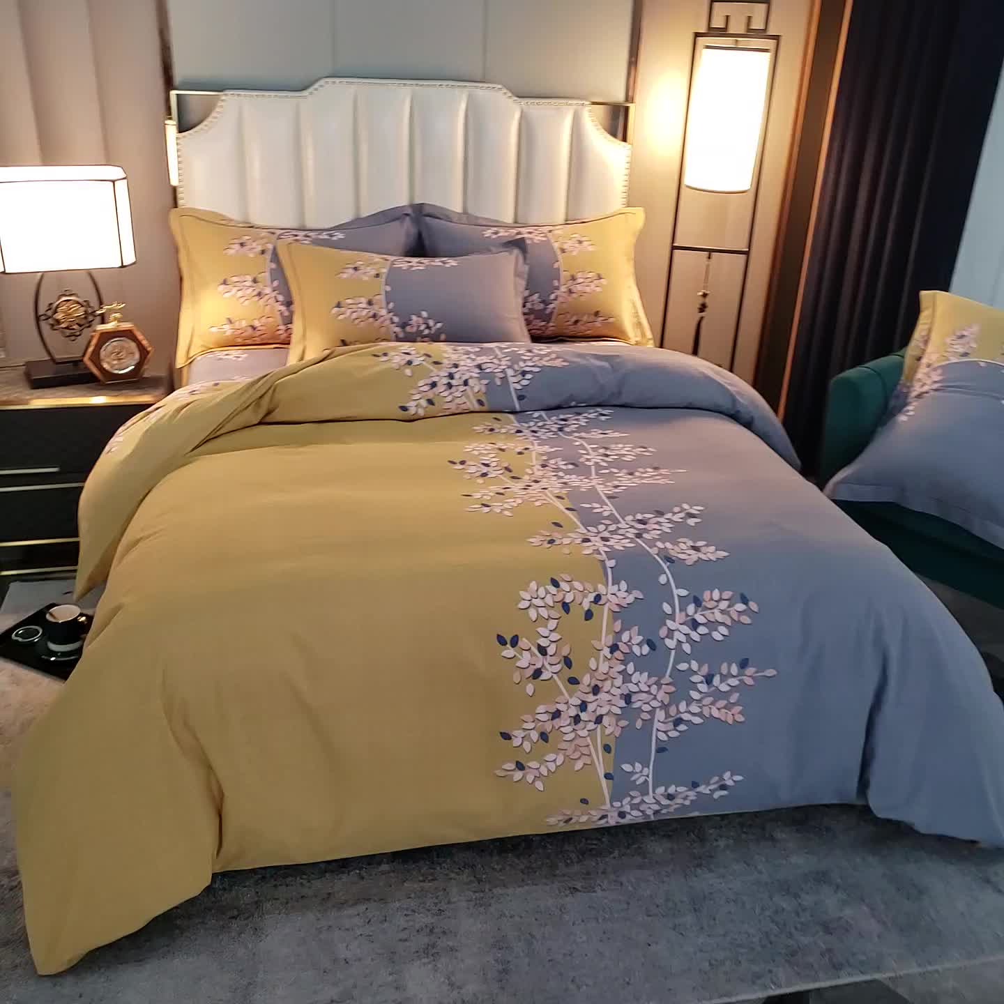 91家纺网 家纺一手货源 找家纺 雲归梦 2020新款全棉生态磨毛大版四件套 碧影