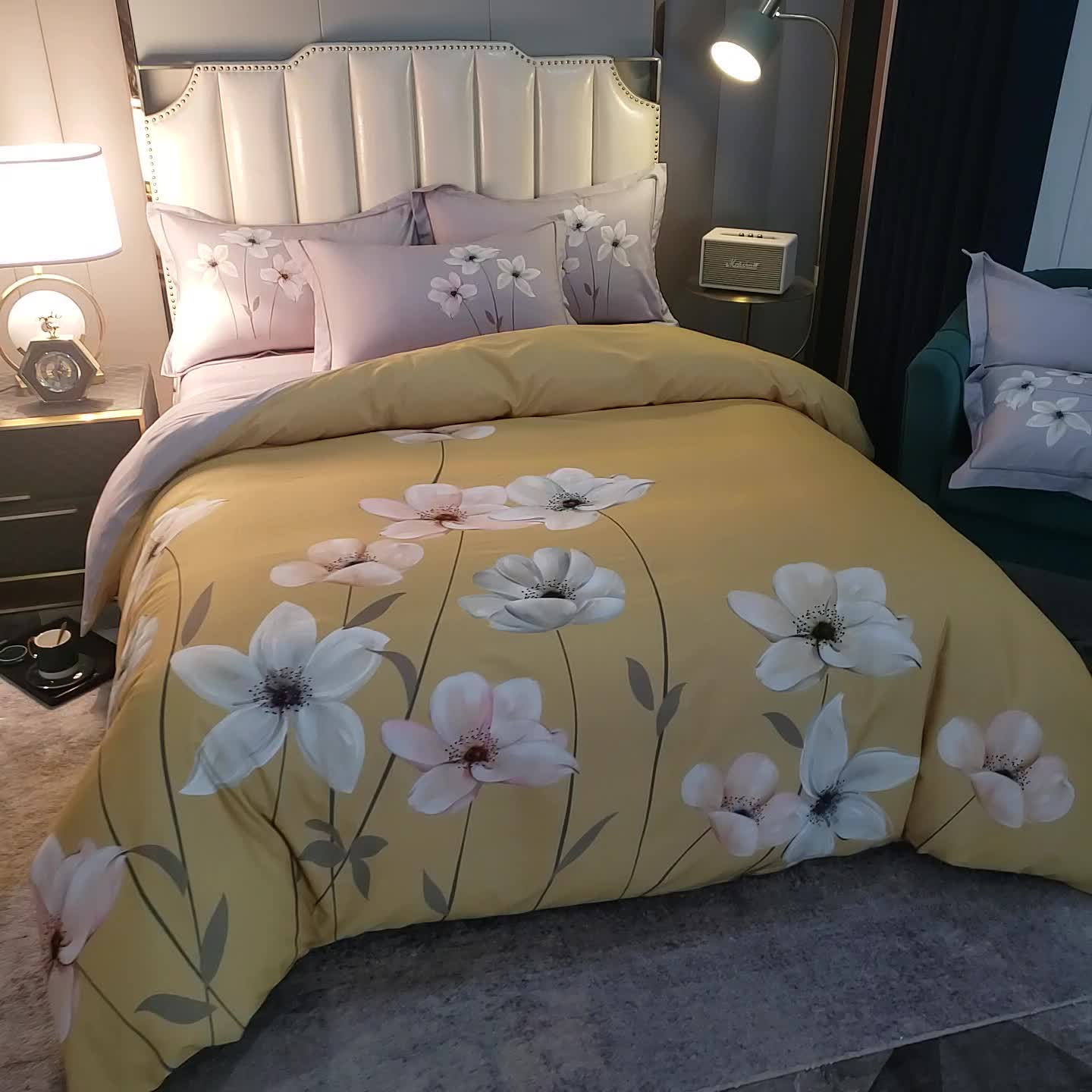 91家纺网 家纺一手货源 找家纺 雲归梦 2020新款全棉生态磨毛大版四件套 兰庭浅雨-黄