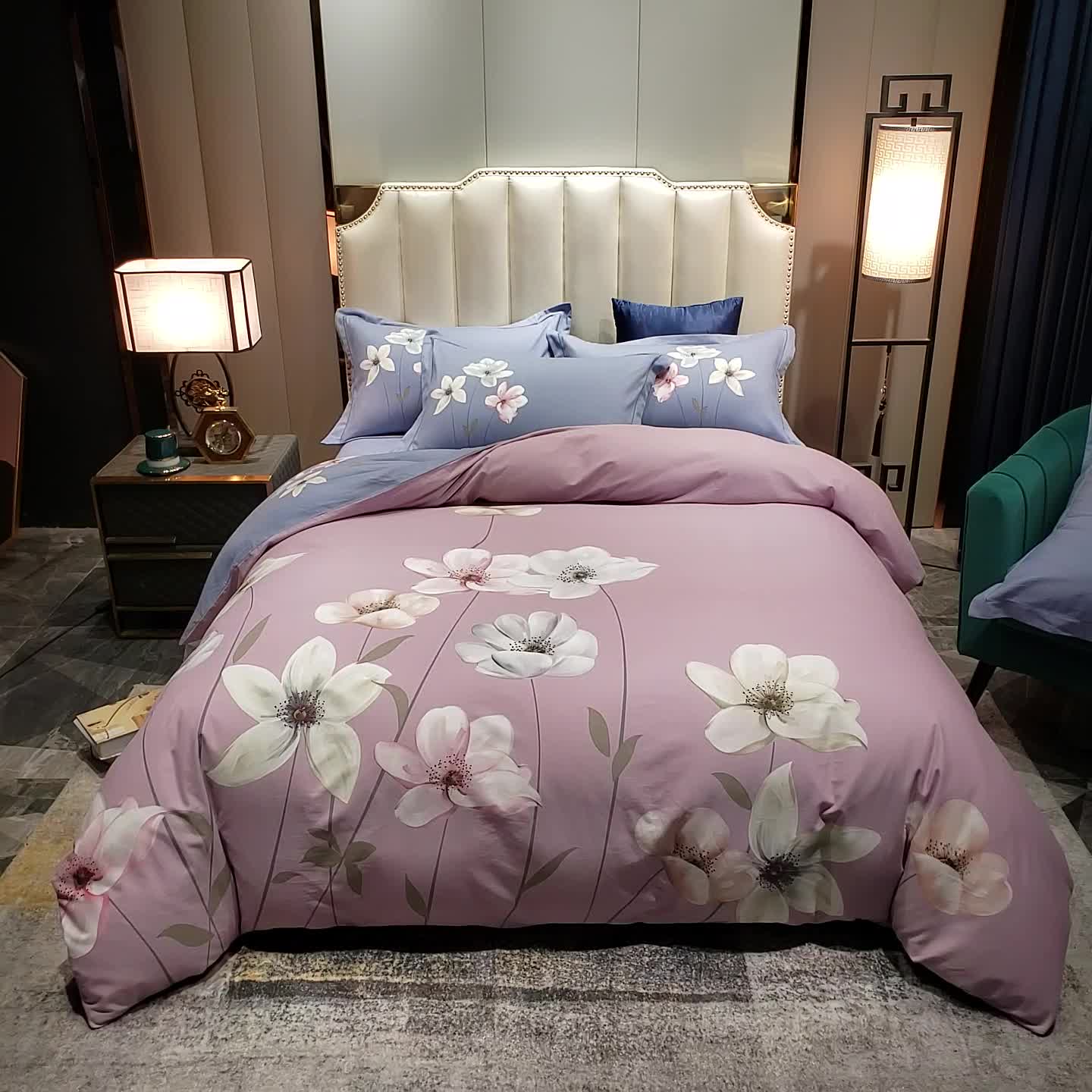 91家纺网 家纺一手货源 找家纺 雲归梦 2020新款全棉生态磨毛大版四件套 兰庭浅雨-粉