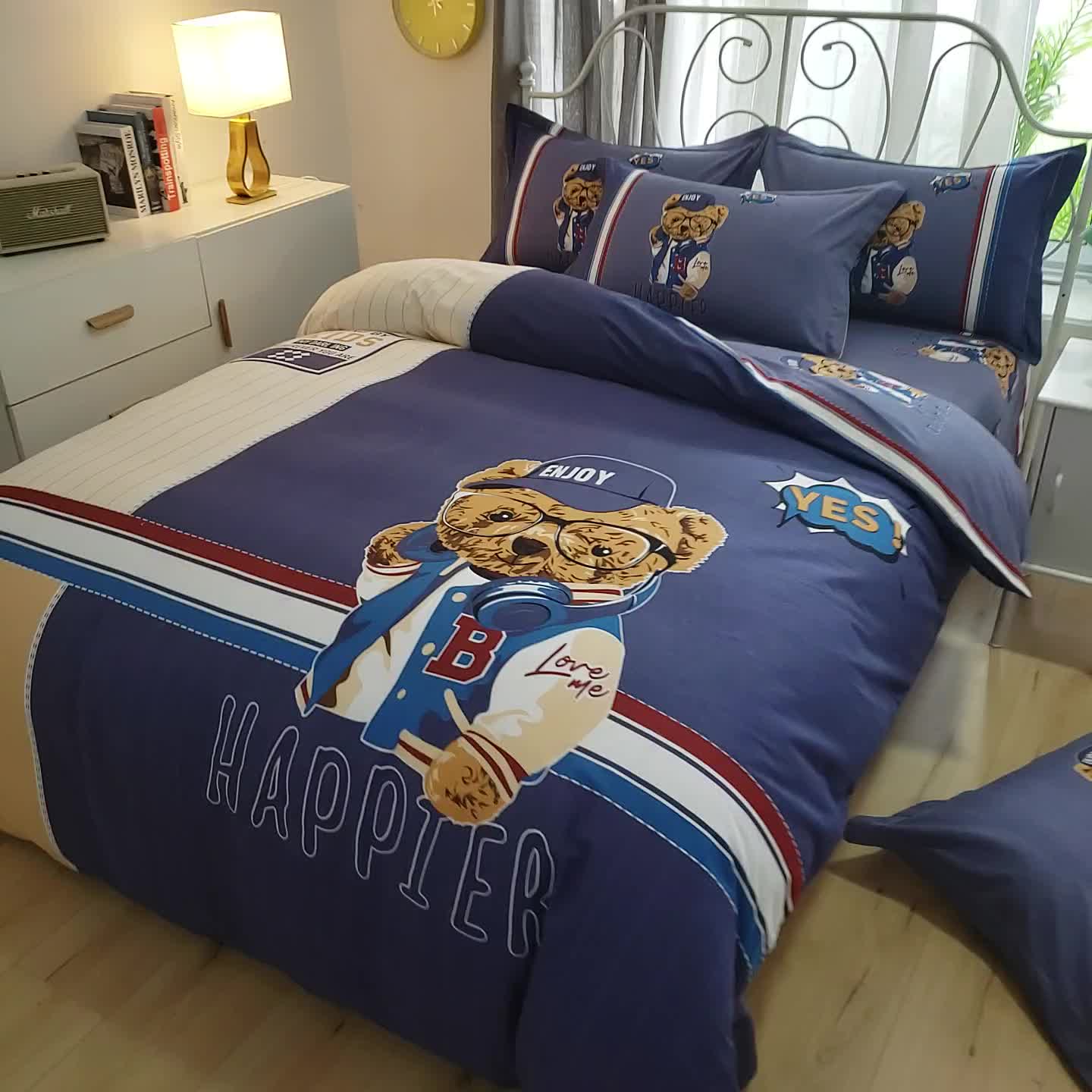 91家纺网 家纺一手货源 找家纺 雲归梦 2020新款全棉生态磨毛大版四件套 酷酷熊