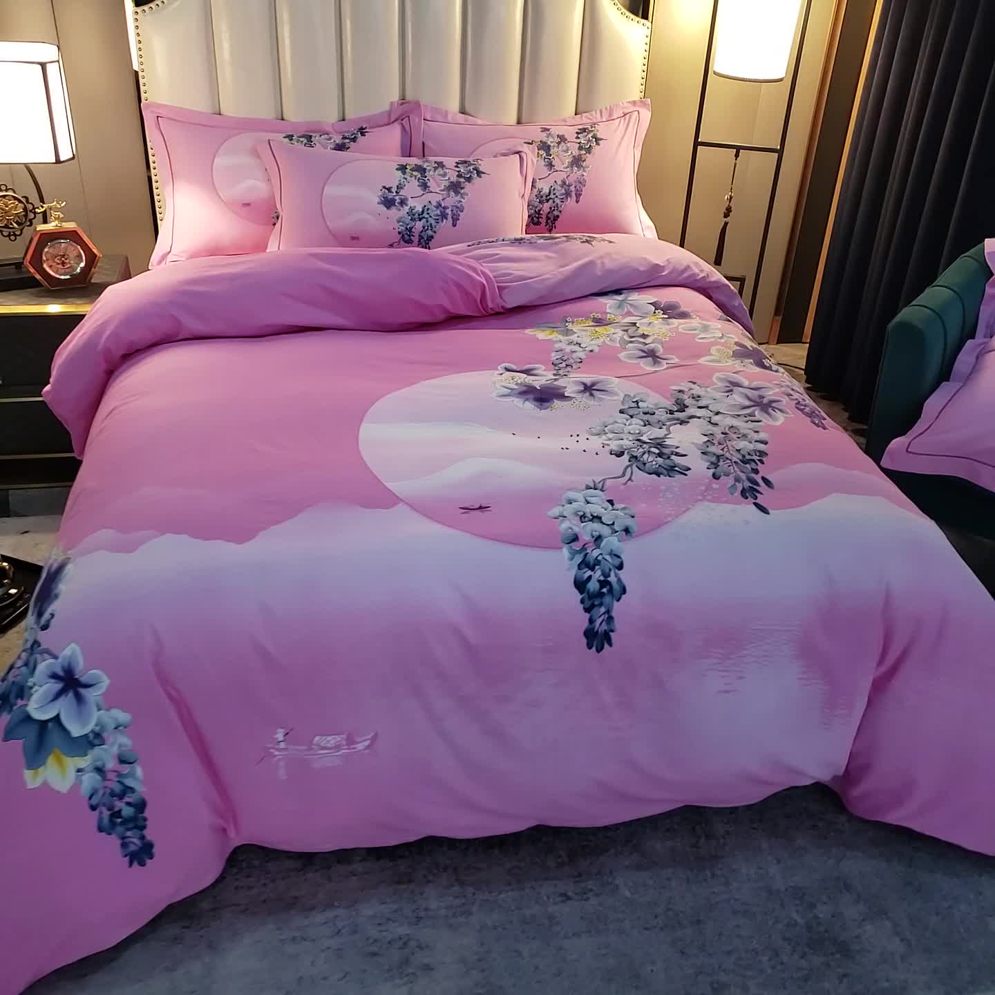 91家纺网 家纺一手货源 找家纺 雲归梦 2020新款全棉生态磨毛大版四件套 云夕-粉