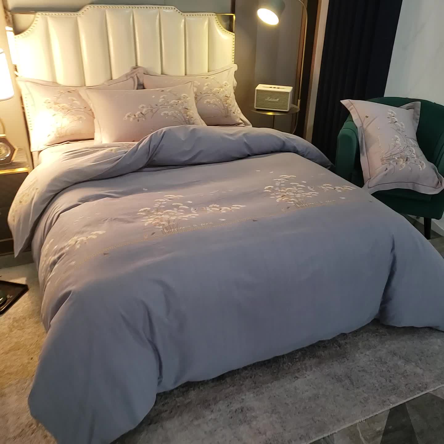 91家纺网 家纺一手货源 找家纺 雲归梦 2020新款全棉生态磨毛大版四件套 铃兰语-蓝