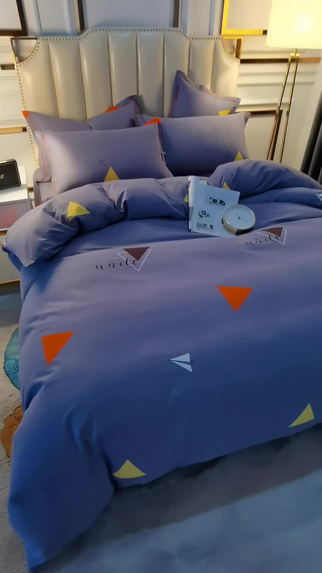 91家纺网 家纺一手货源 找家纺 雲归梦 2020新款全棉加厚磨毛四件套 几何时光-灰