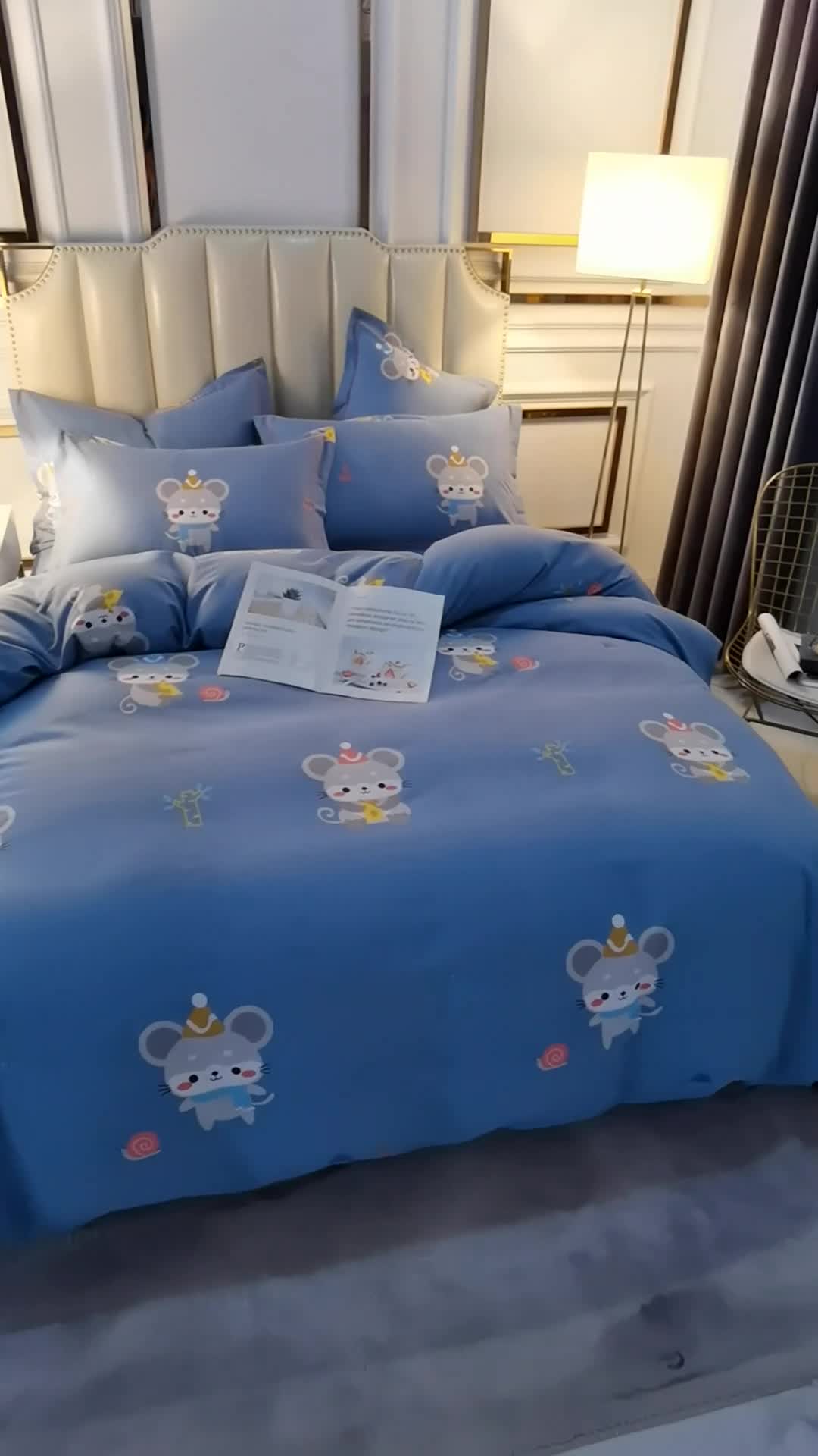 91家纺网 家纺一手货源 找家纺 雲归梦 2020新款全棉加厚磨毛四件套 鼠鼠生威-蓝