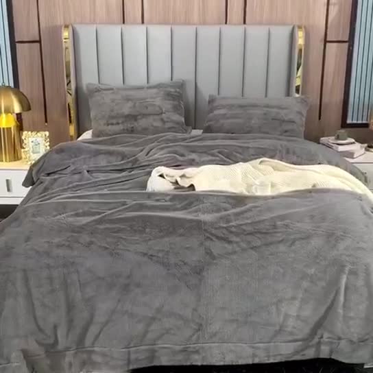 91家纺网 家纺一手货源 找家纺 卡奥2021纯色貂毛毯加厚双层皮草盖毯银狐绒毛毯纯面-气质灰