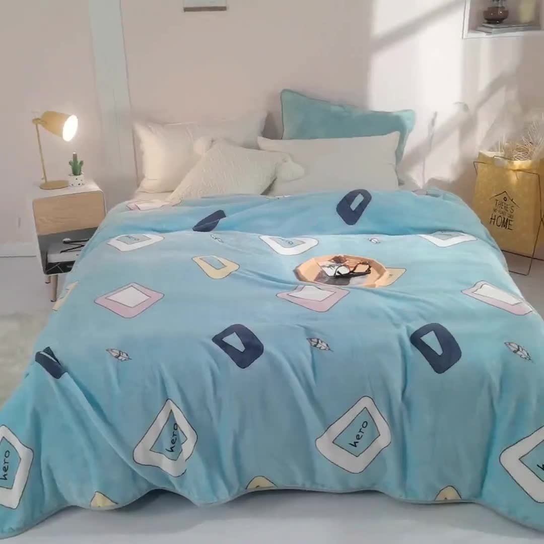 91家纺网 家纺一手货源 找家纺 来菲2025新款印花法兰绒法莱绒毛毯加厚多功能保暖盖毯子幻彩