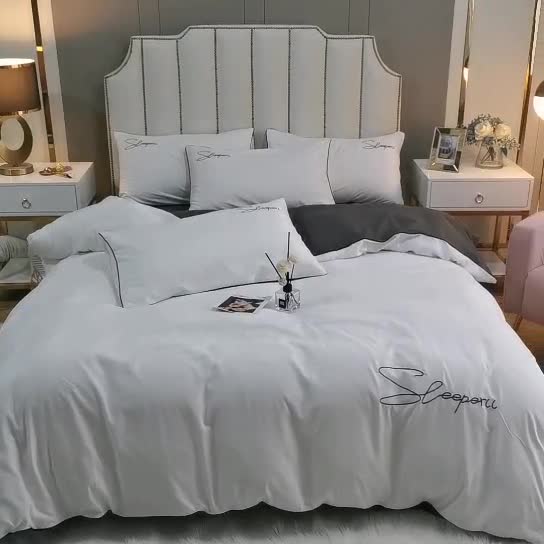 91家纺网 家纺一手货源 找家纺 曼谷 新款轻奢刺绣四件套菲洛斯系列 菲洛斯-白+灰