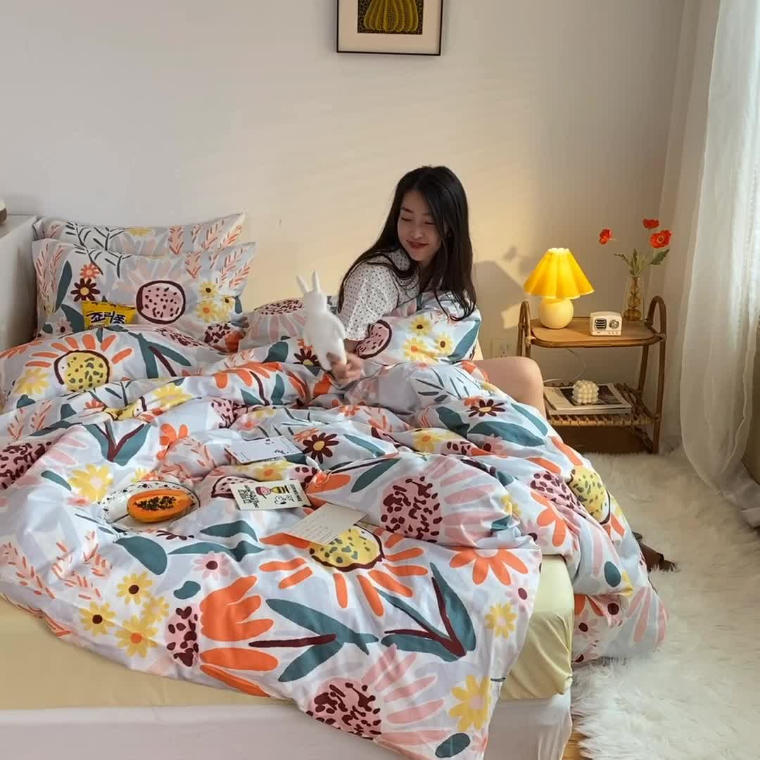 91家纺网 家纺一手货源 找家纺 棉眠  2020新款全棉油画风系列四件套 日出