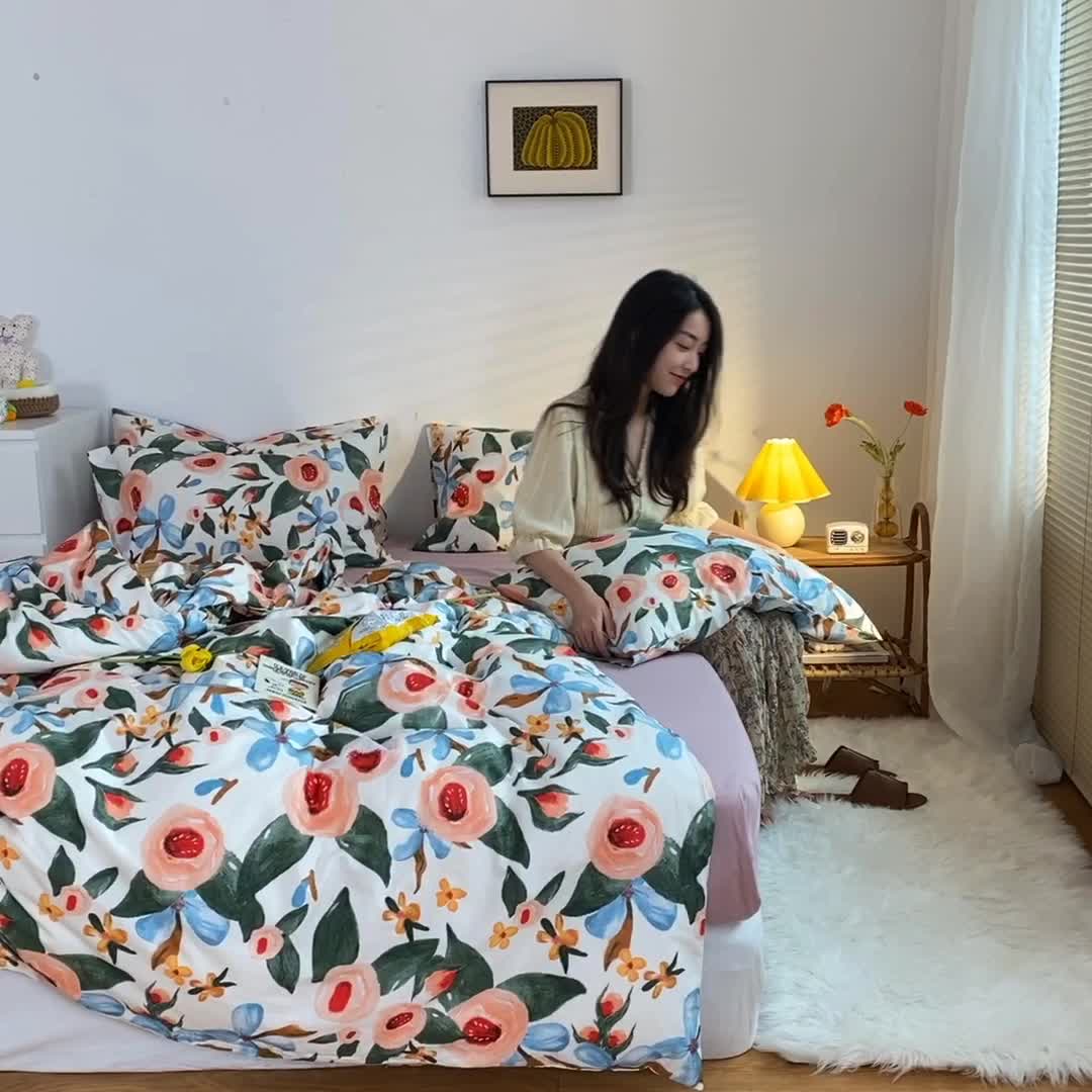 91家纺网 家纺一手货源 找家纺 棉眠  2020新款全棉油画风系列四件套 塞娜