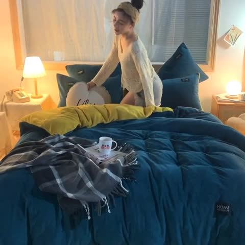 91家纺网 家纺一手货源 找家纺 唐人居 2025新款牛奶绒双拼贴布绣四件套 格调-绿