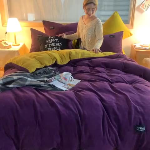 91家纺网 家纺一手货源 找家纺 唐人居 2025新款牛奶绒双拼贴布绣四件套 格调-紫