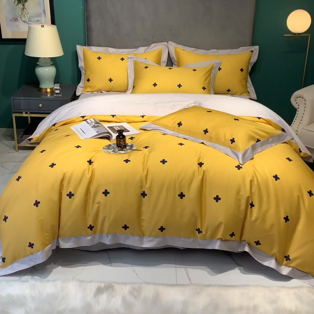 91家纺网 家纺一手货源 找家纺 太古汇 2020新款60支数码印花小边款四件套查尔斯黄